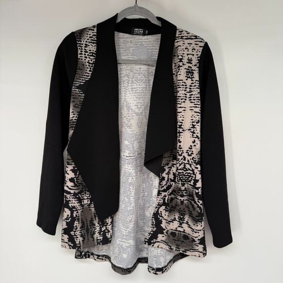 Art of Cloth Cardigan Women XS Black Tan Abstract Waterfall Lapel Open Front USA - Picture 1 of 7